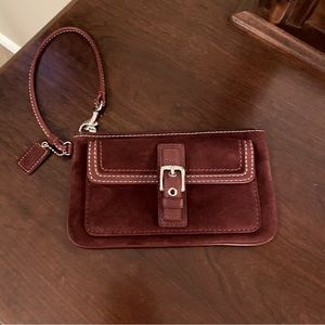 Coach Burgundy Suede Wristlet